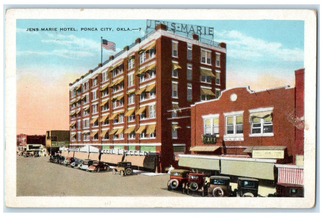 1930 Jens Marie Hotel Building Cars Ponca City Oklahoma OK Vintage Postcard