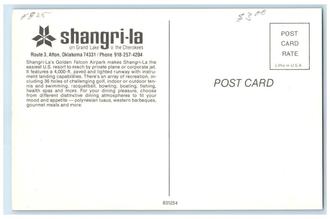 Aerial View Of Shangrila On Grand Lake Afton Oklahoma OK, Private Plane Postcard