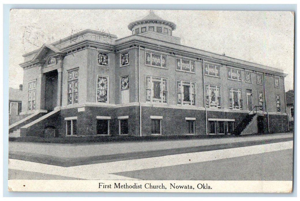 1913 First Methodist Church Scene Street Nowata Oklahoma OK Antique Postcard