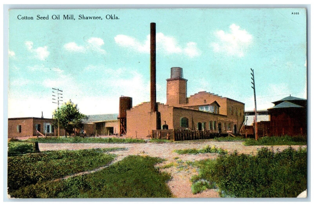 1910 Cotton Seed Oil Mill Shawnee Tecumseh Oklahoma OK Posted Antique Postcard