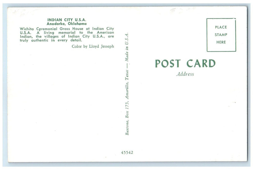 Howdy From Oklahoma Wichita Ceremonial Grass House Indian City Anadarko Postcard