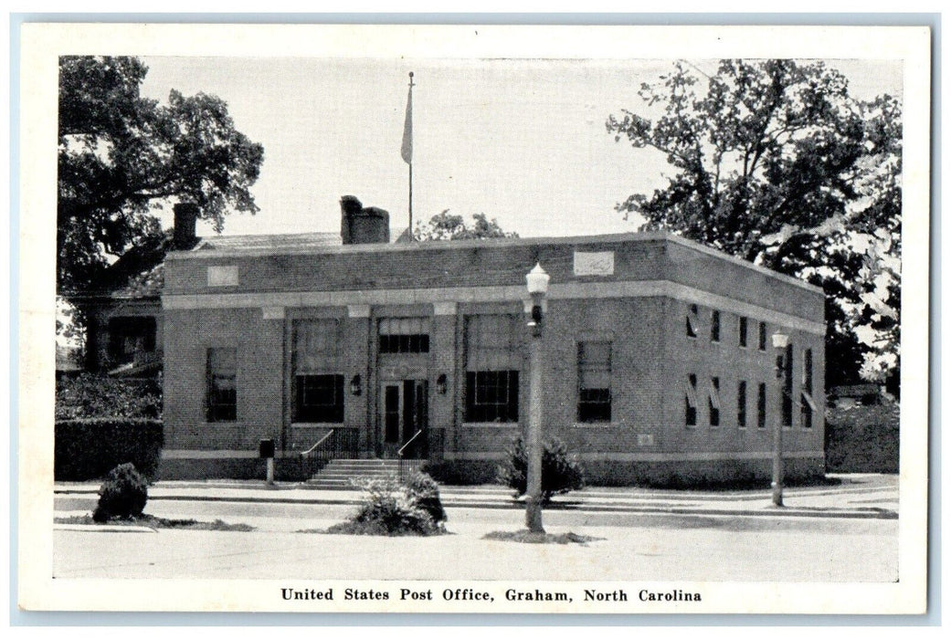 c1940 United States Post Office Exterior Building Graham North Carolina Postcard