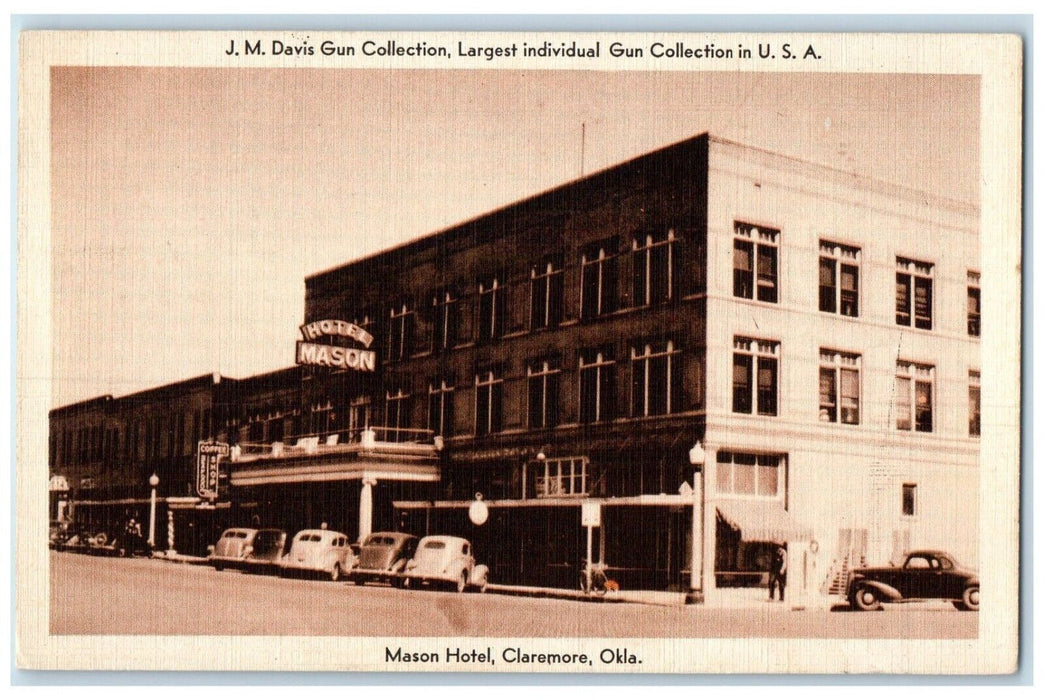 c1930's Mason Hotel Building Cars Street View Claremore Oklahoma OK Postcard