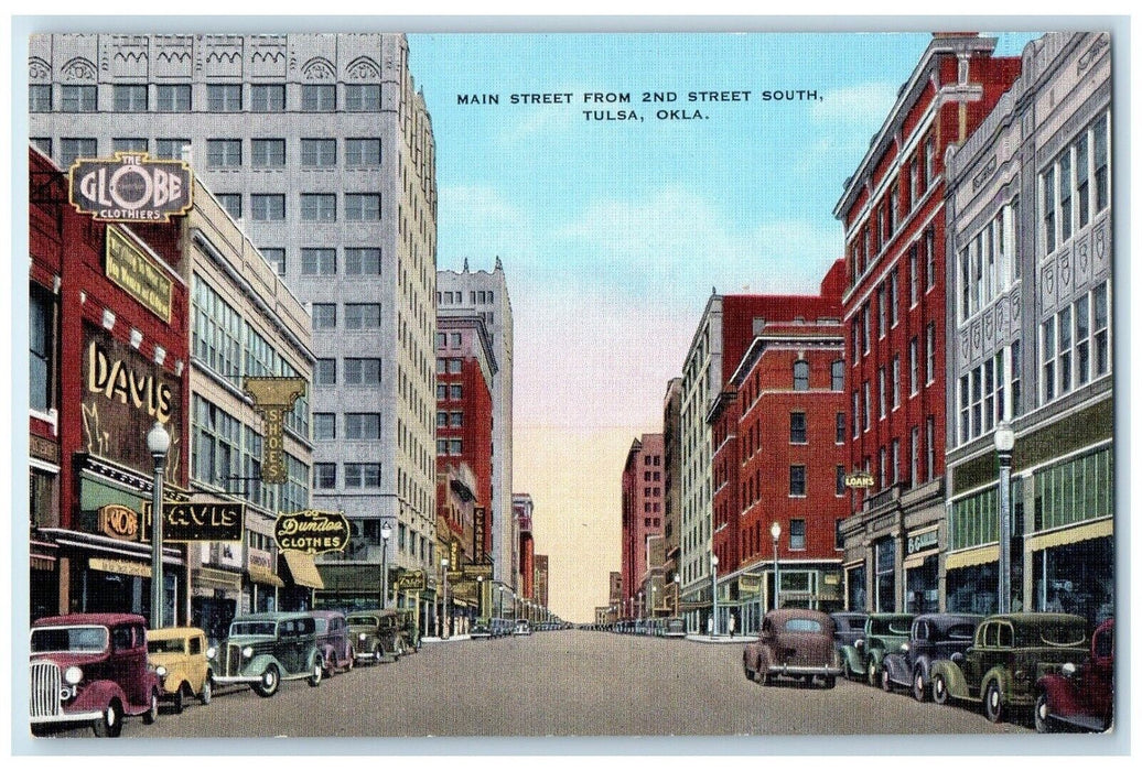 Main Street From 2nd Street South Cars Davis Dundee Tulsa Oklahoma OK Postcard