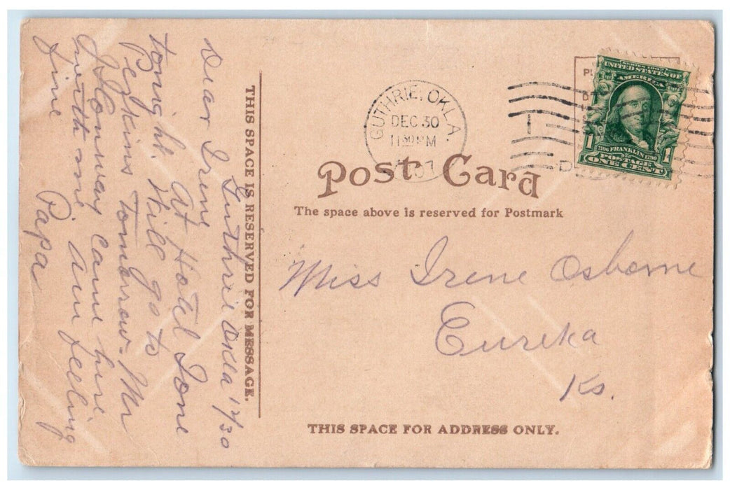 1907 Exterior View Union Depot Building Railway Guthrie Oklahoma Posted Postcard