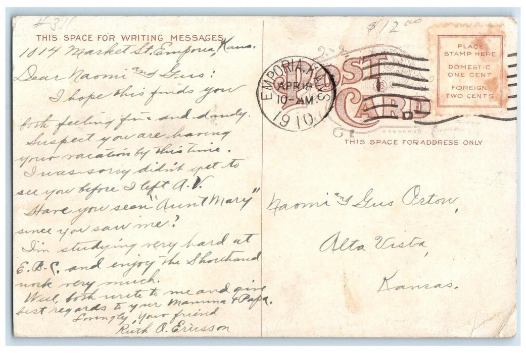 1910 Santa Fe Depot Building Horse Carriage Crowd Emporia Kansas Posted Postcard