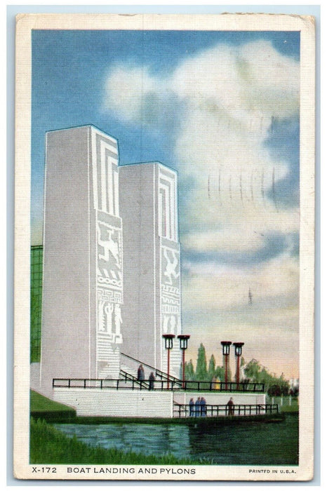1934 Boat Landing Pylons Century Progress Chicago Illinois IL Vintage Postcard