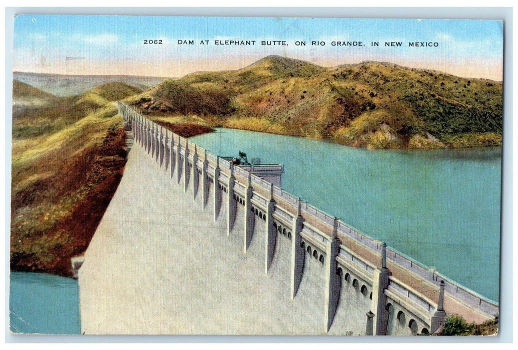 c1946 Birds Eye View Dam Elephant Butte Rio Grande New Mexico NM Posted Postcard