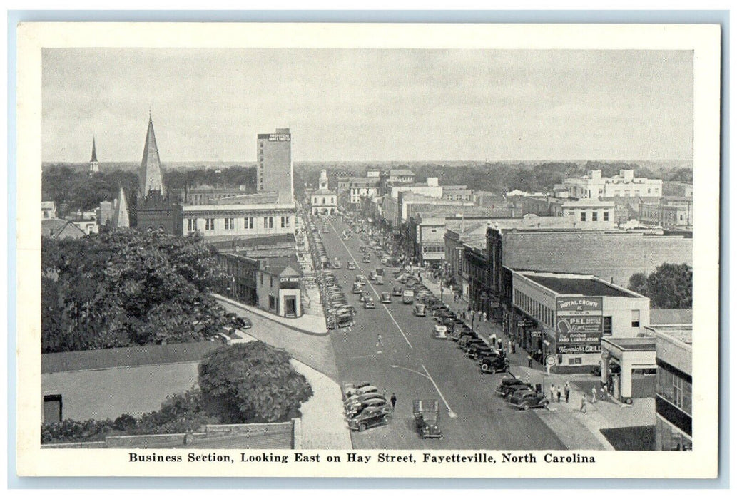 c1940 Business Section Looking Hay Street Fayetteville North Carolina Postcard