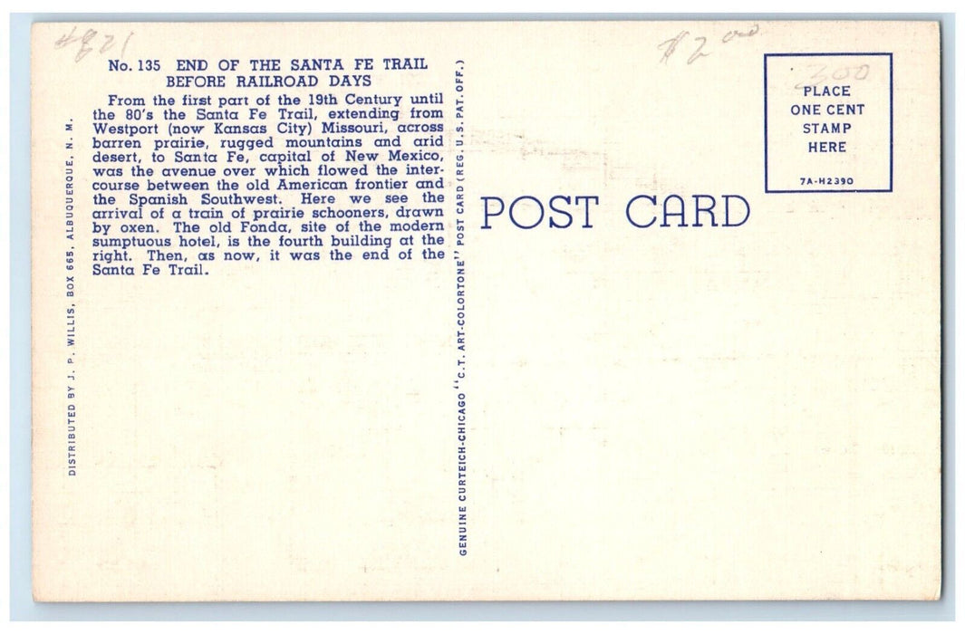 c1940's End Of Santa Fe Trail Railroad Days New Mexico NM Vintage Postcard