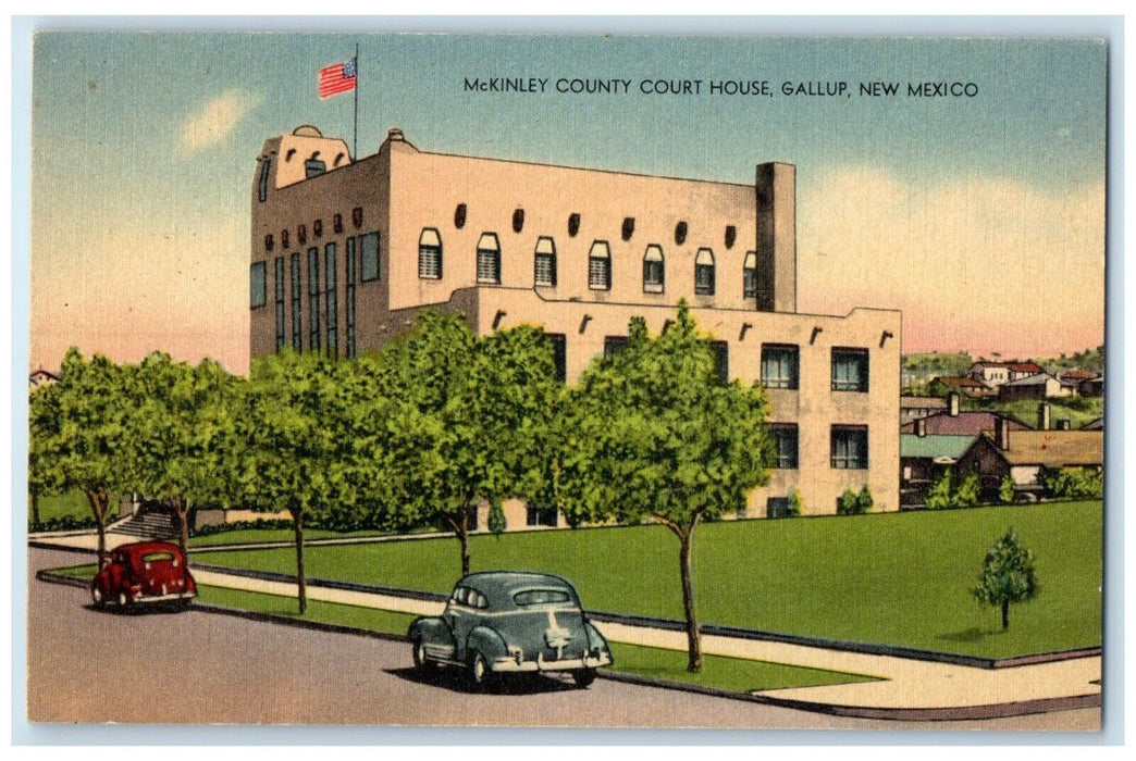 c1940's McKinley County Court House Building Cars Gallup New Mexico NM Postcard