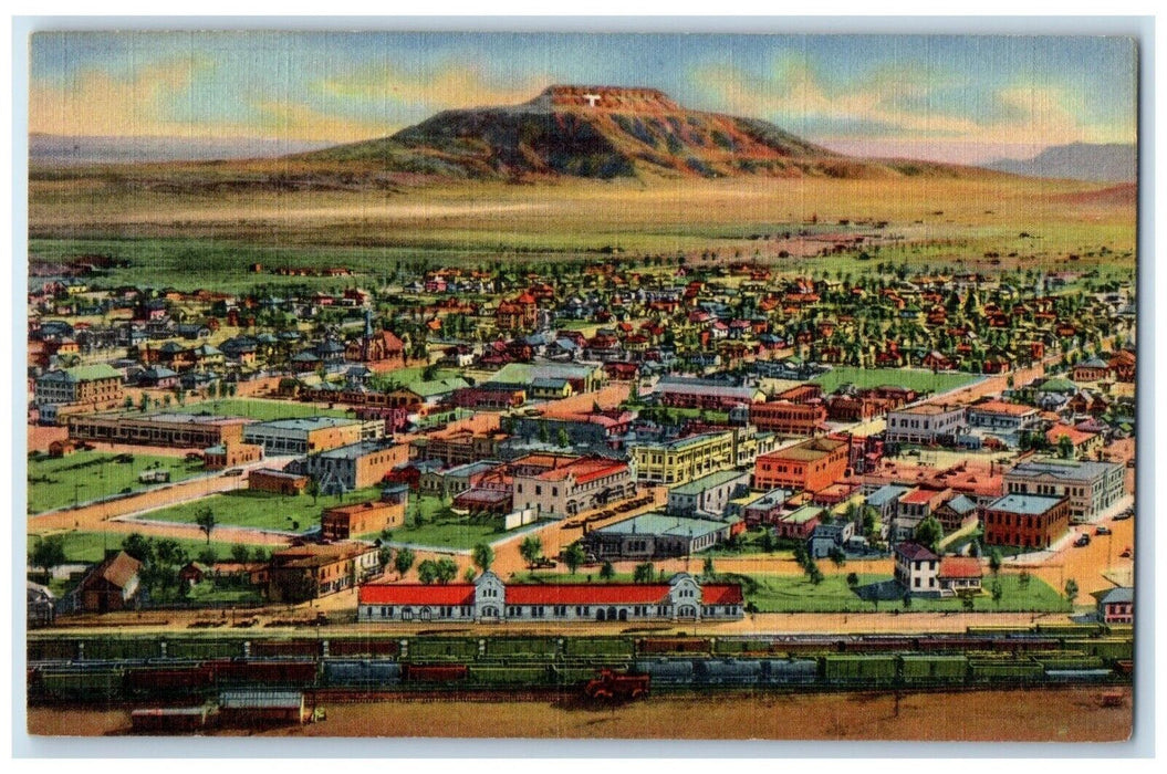 1941 Air View Of Tucumcari New Mexico NM, Train Houses Mountain View Postcard