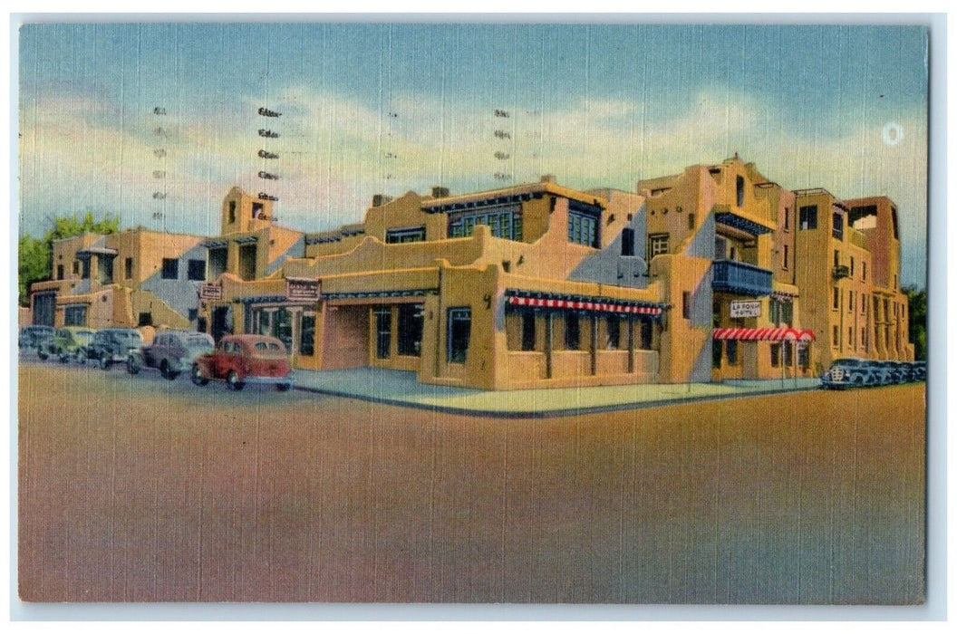 1957 La Fonda Hotel Cars Street View Santa Fe New Mexico NM Vintage Postcard