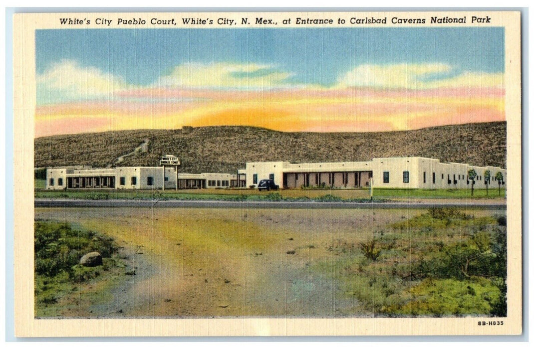 c1930's Pueblo Court White City New Mexico NM, Entrance Carlsbad Cavern Postcard