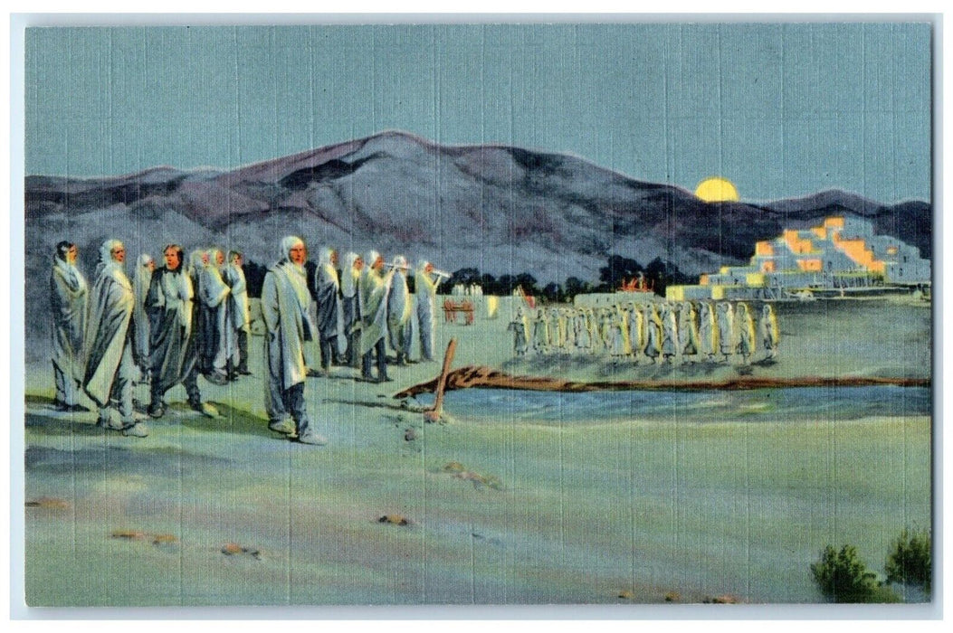 Taos Indians Boys Singing To Their Sweethearts Albuquerque NM Vintage Postcard
