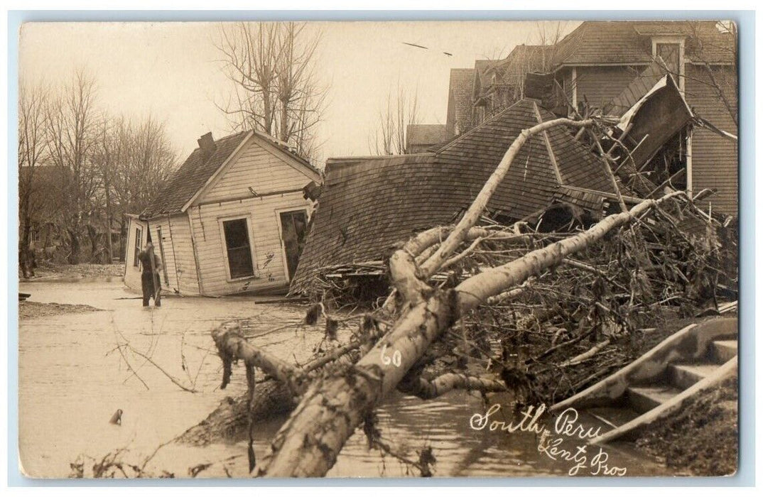 1914 Flood Disaster Scene Home Residence Lentz South Peru IN RPPC Postcard
