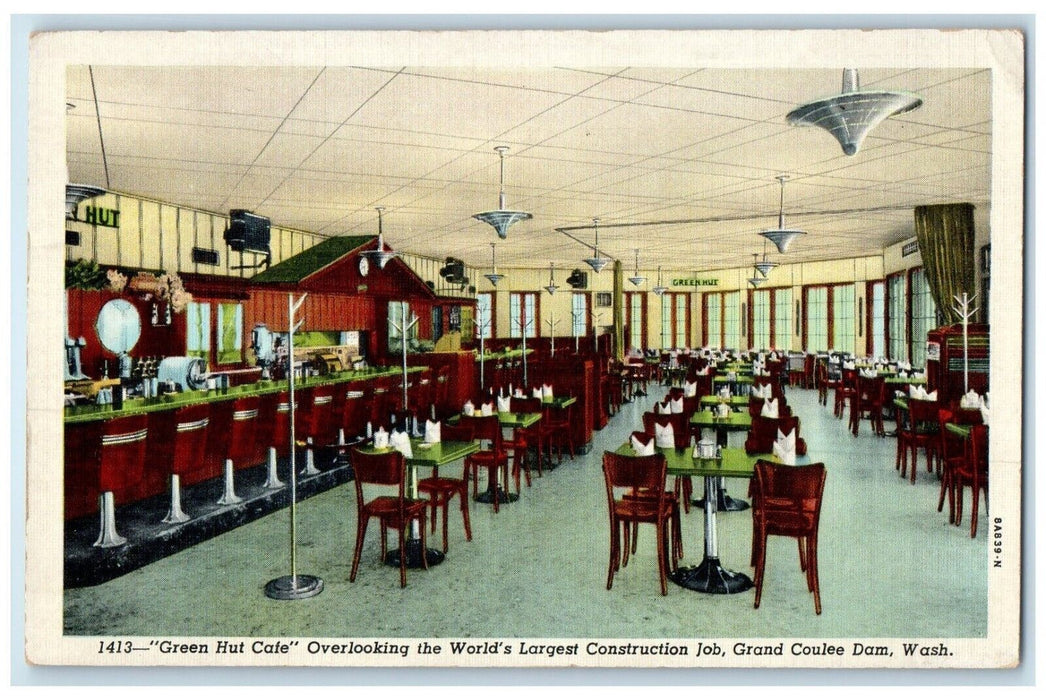 1946 Interior View Green Hut Cafe Grand Coulee Dam Washington WA Posted Postcard