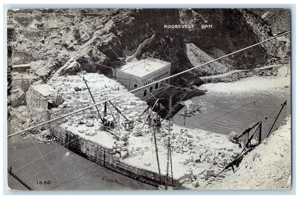 c1910 Birds Eye View Roosevelt Dam Under Construction Roosevelt Arizona Postcard