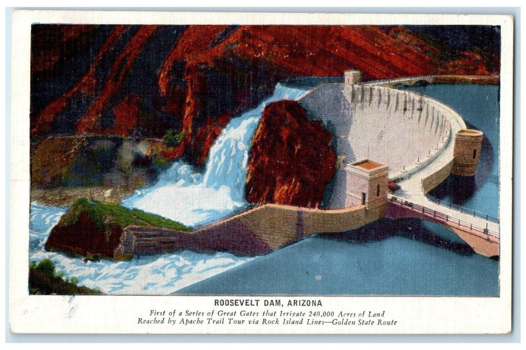 1939 First Series Great Gate Roosevelt Dam Phoenix Arizona Rock Island Postcard