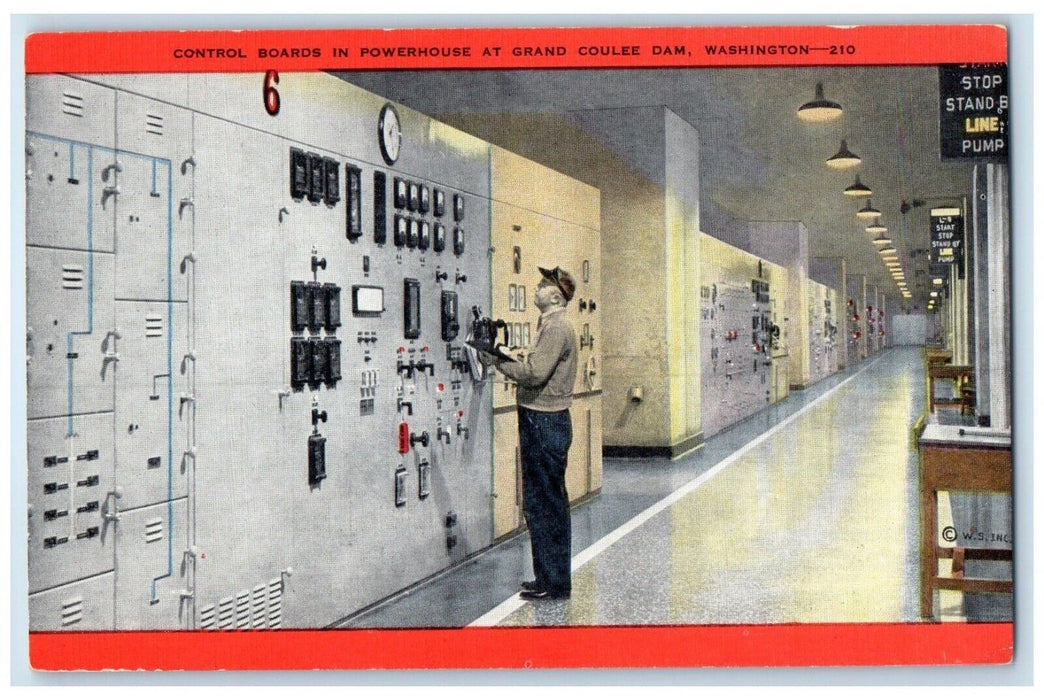 c1940 Control Boards Powerhouse Grand Coulee Dam Washington WA Unposted Postcard