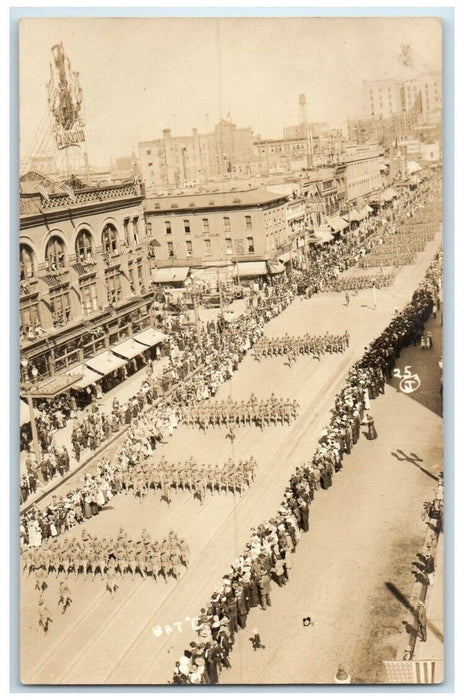 c1914-1918 WWI US Army Soldier Patriotic Parade San Diego CA RPPC Photo Postcard