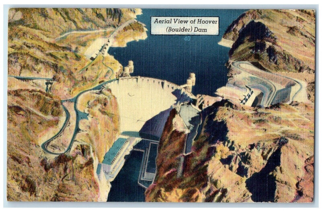 1951 Aerial View Hoover Boulder Dam Las Vegas Nevada NV Vintage Antique Postcard