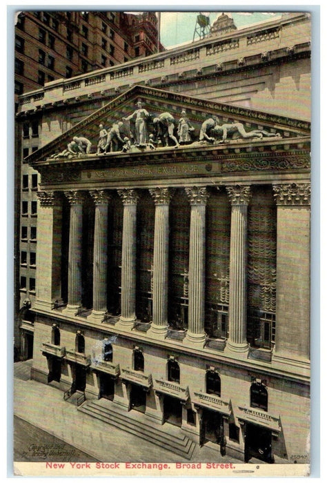 1911 New York Stock Exchange Broad Street Exterior Building New York NY Postcard