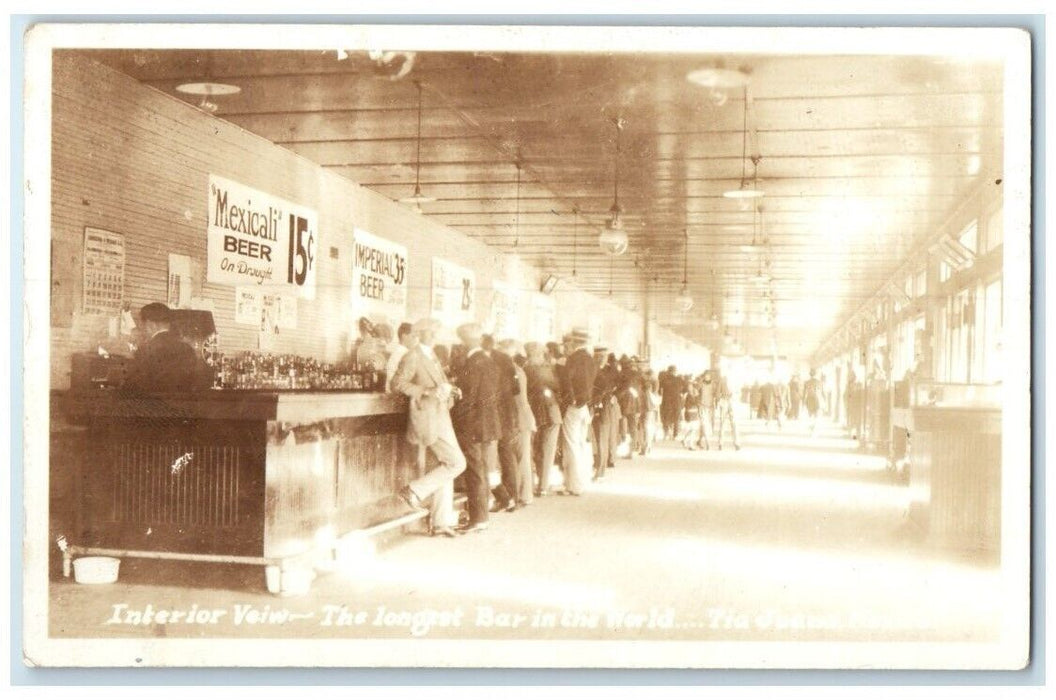 c1920's Longest Bar In World Interior Alcohol Tijuana Mexico RPPC Photo Postcard