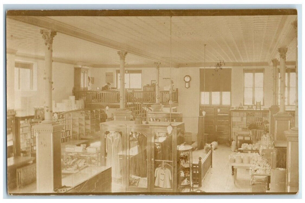 c1910's General Clothing Clock Store Interior View Maine ME RPPC Postcard