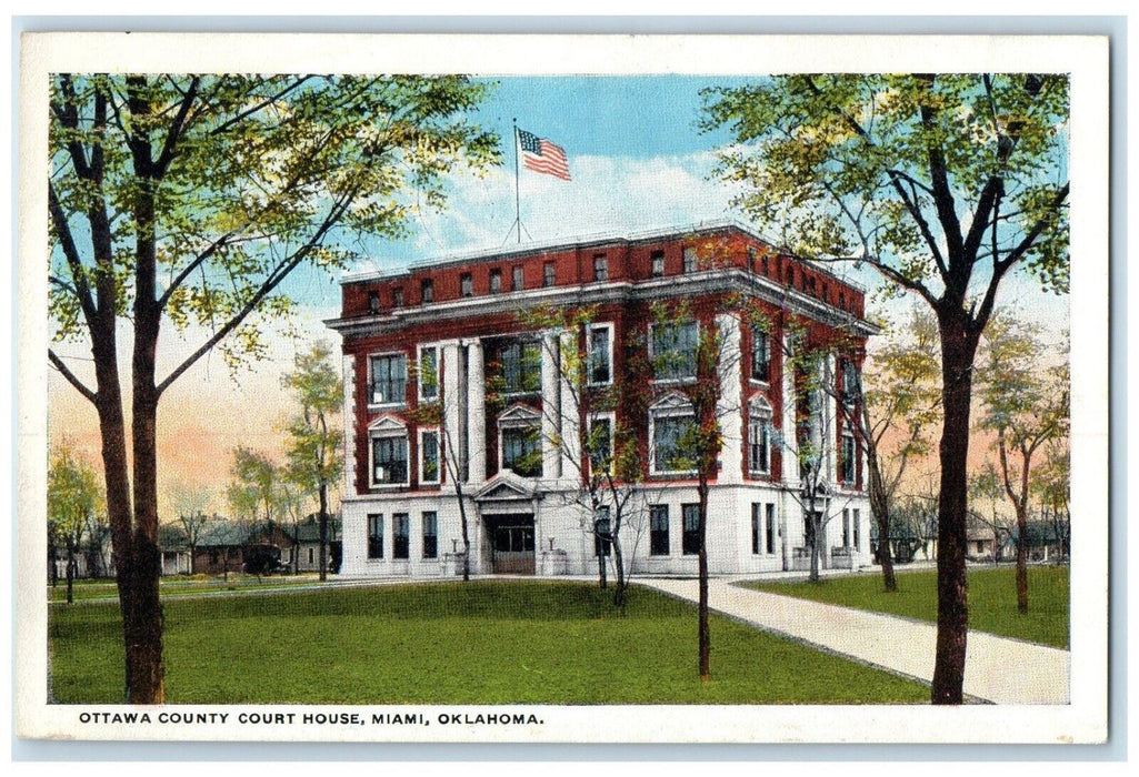 c1930's Ottawa County Court House Building Miami Oklahoma OK Vintage Postcard