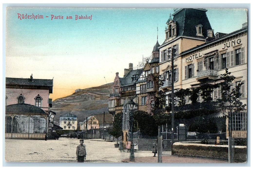 c1910 View of Lot at Rudesheim Station Germany Antique Unposted Postcard