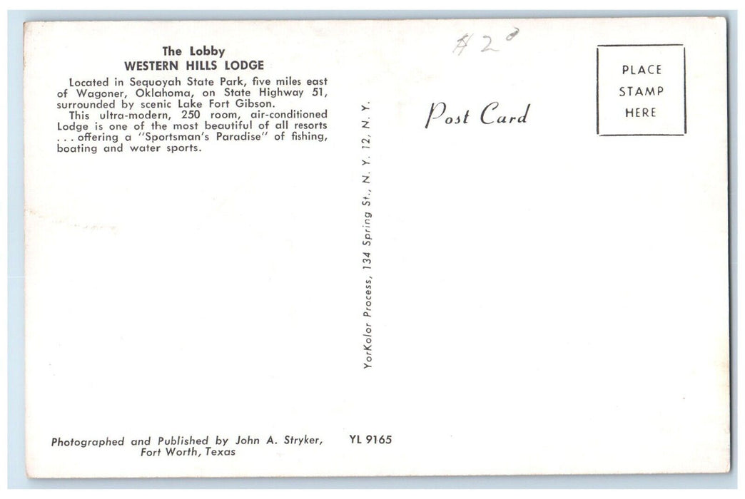 c1940's Western Hill Lodge Lobby Wagoner Oklahoma OK Unposted Vintage Postcard