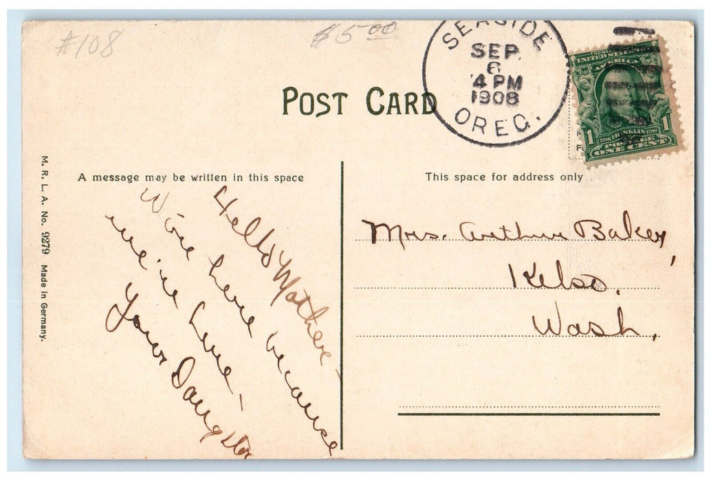 1908 View Of Hotel Moore Bridge Seaside Oregon OR Posted Antique Postcard