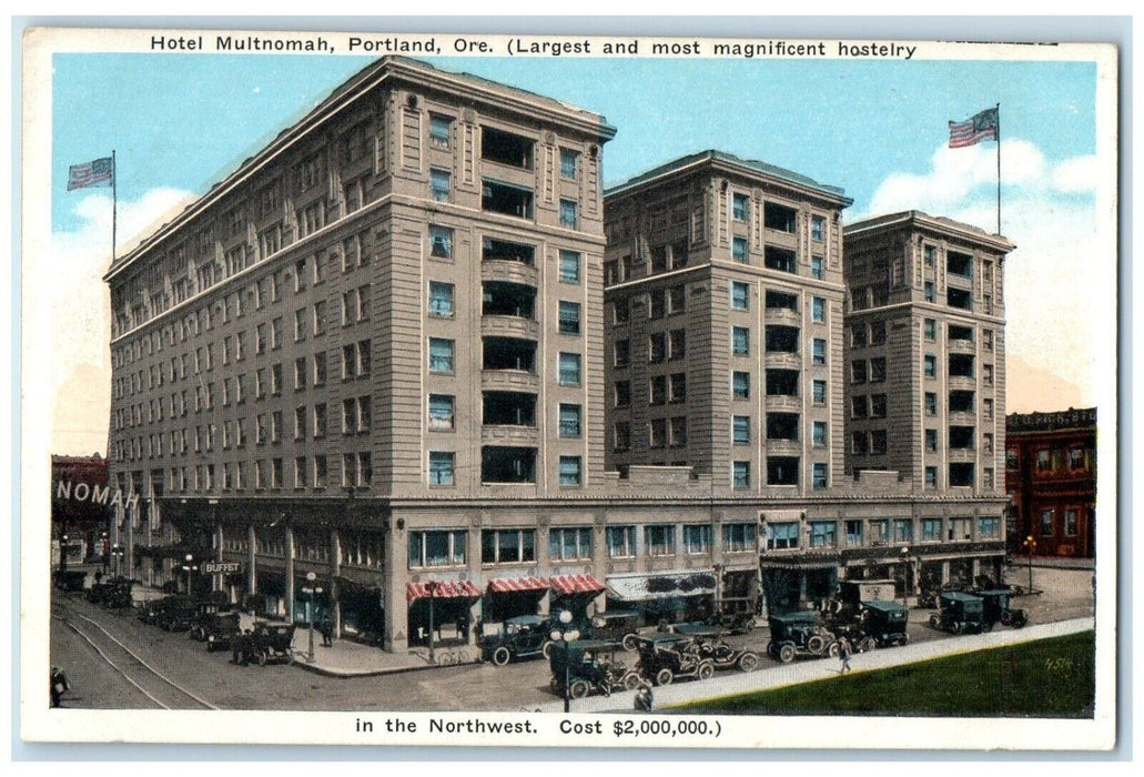 c1910's Hotel Multnomah Building Stores Cars Portland Oregon OR Antique Postcard