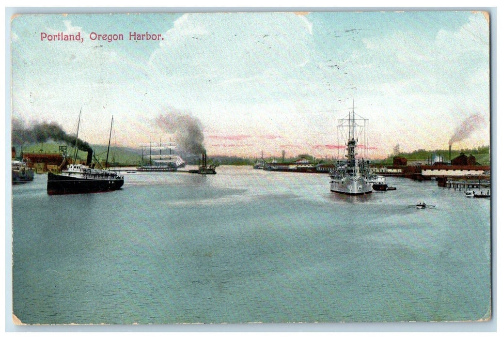 1909 View Of Harbor Steamer Ship Portland Oregon OR Posted Antique Postcard