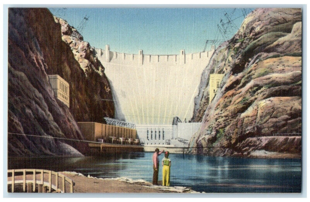 1940 Hoover Dam Nevada Arizona Union Pacific Railroad Pictorial Vintage Postcard