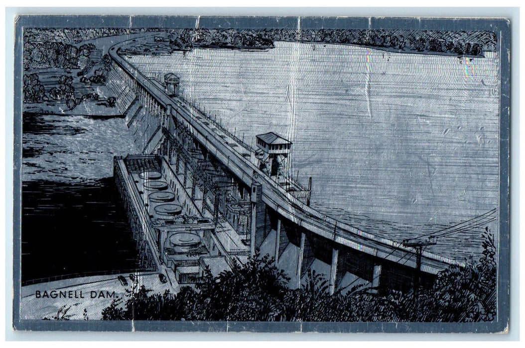 c1940 Aerial View Bagnell Dam Lakes Ozarks Missouri MO Vintage Antique Postcard