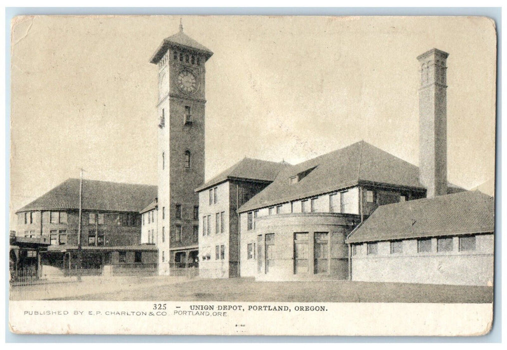 1907 Union Depot Station Portland Oregon OR Joplin MO Posted Antique Postcard