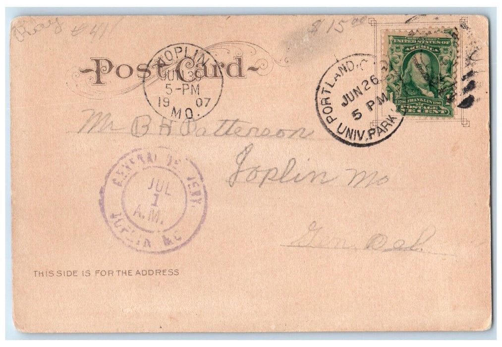 1907 Union Depot Station Portland Oregon OR Joplin MO Posted Antique Postcard
