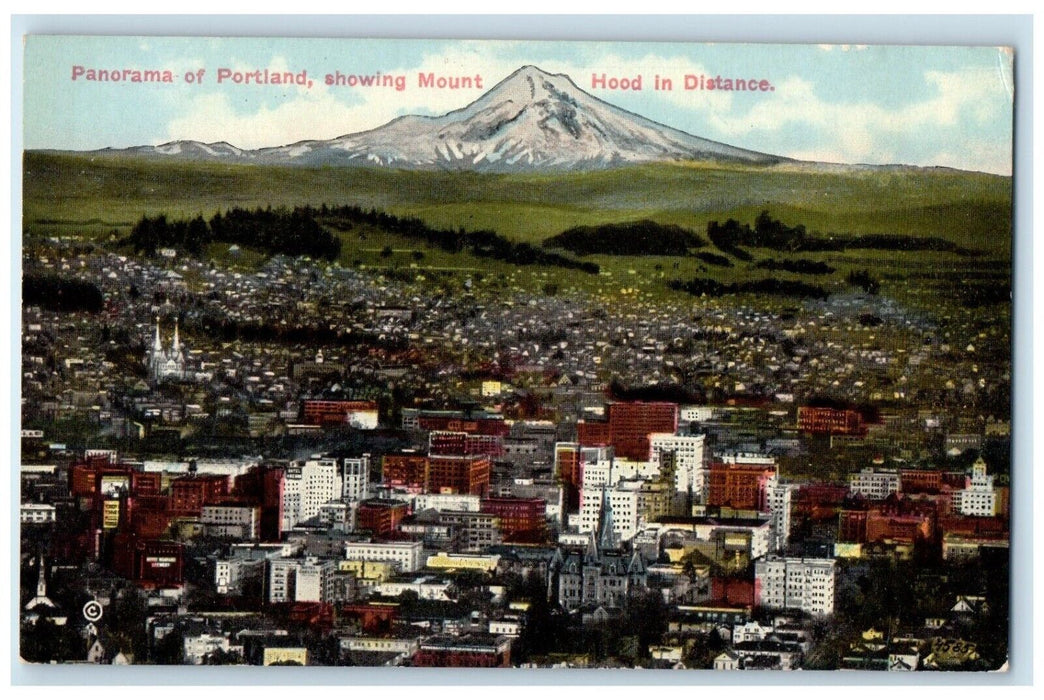 c1910's Panorama Of Portland Showing Mount Hood Oregon OR Antique Postcard