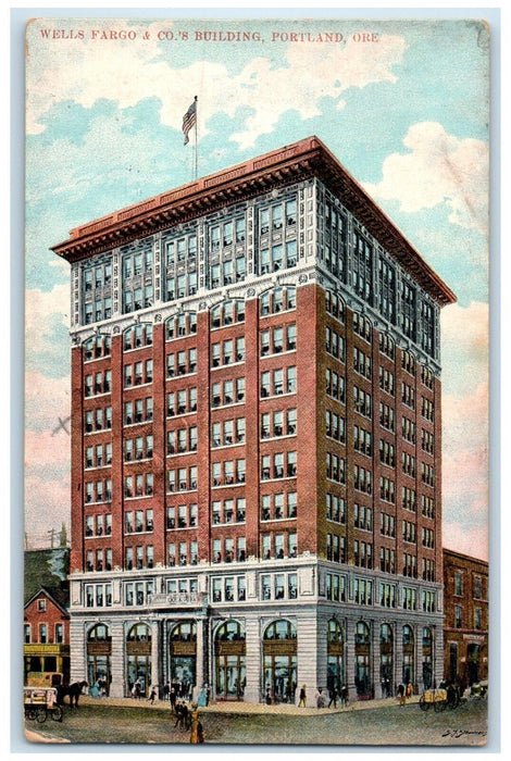 1907 Wells Fargo & Co.'s Building Street View Portland Oregon OR Posted Postcard