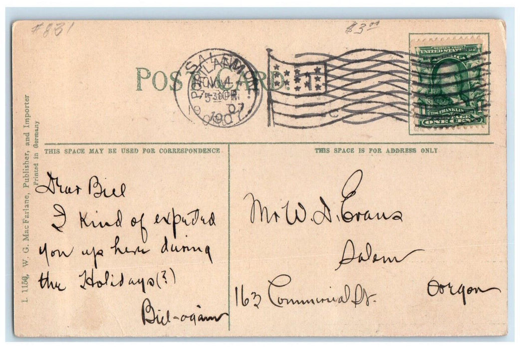 1907 Wells Fargo & Co.'s Building Street View Portland Oregon OR Posted Postcard