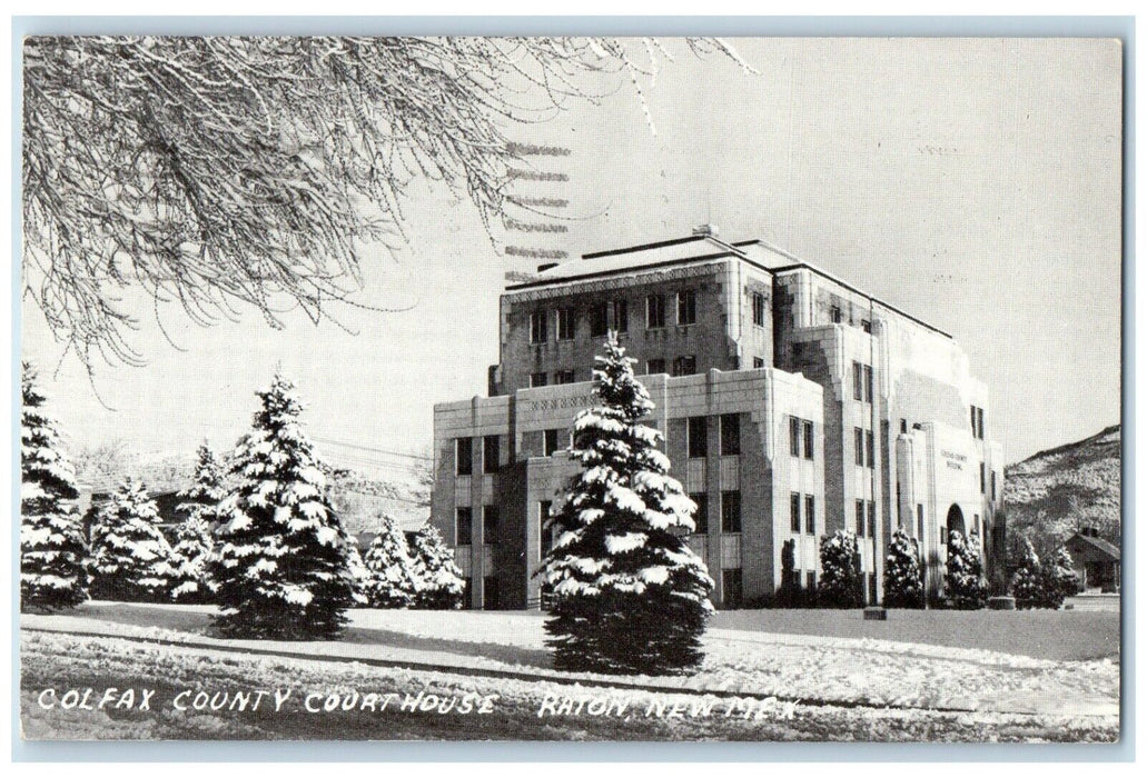 1957 Winter Scene Colfax County Court House Raton New Mexico NM Vintage Postcard