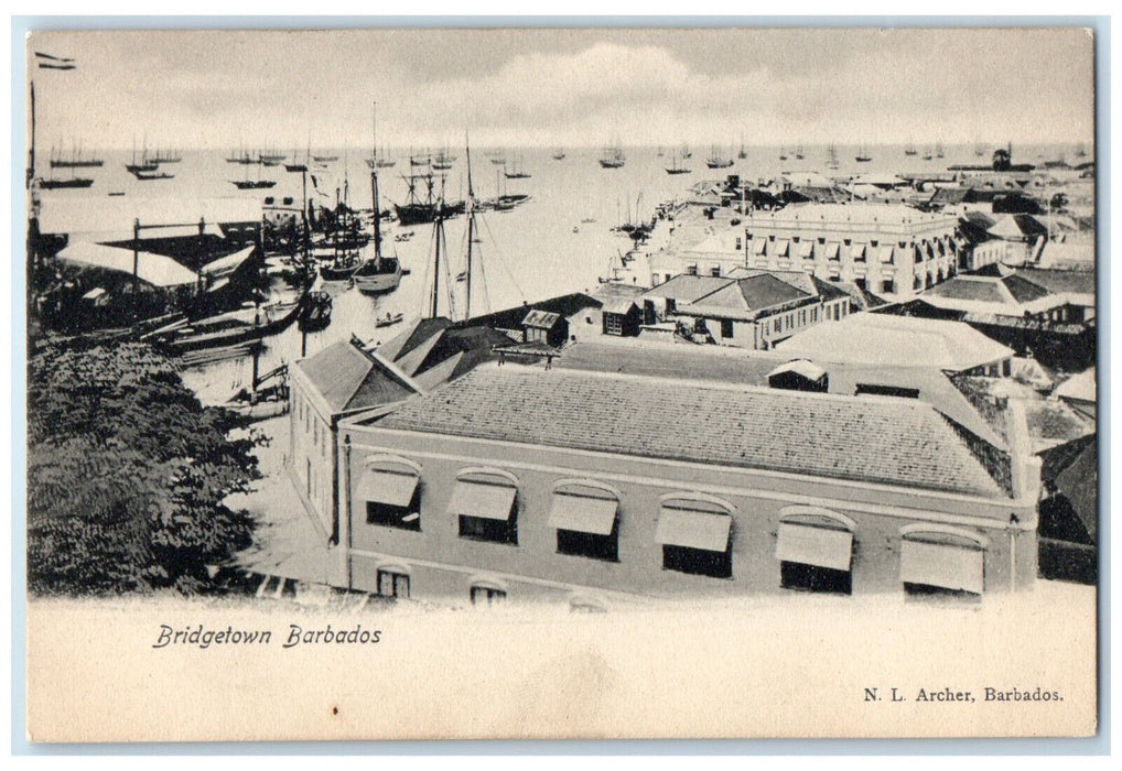 c1905 Schooner Boats Buildings View of Bridgetown Barbados Unposted Postcard