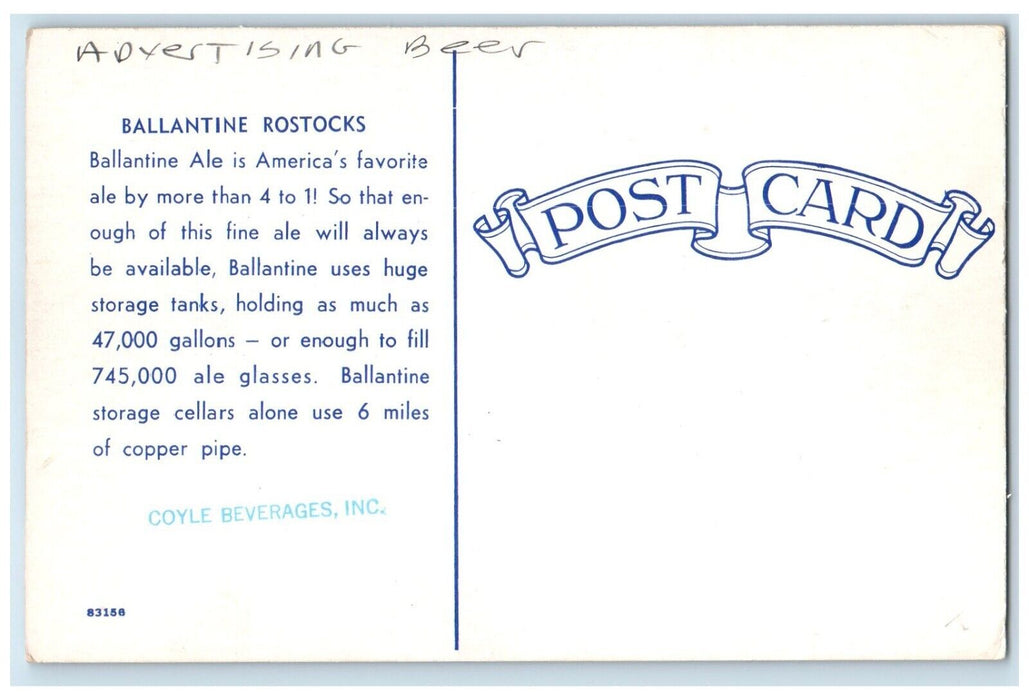 Coyle Beverages Inc. Ballantine Rostocks Ale Beer Advertising Vintage Postcard
