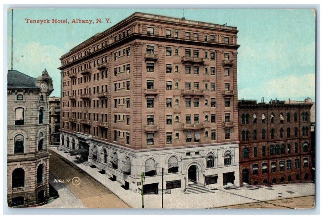 c1910 Aerial View Teneyck Hotel Building Street Road Albany New York NY Postcard