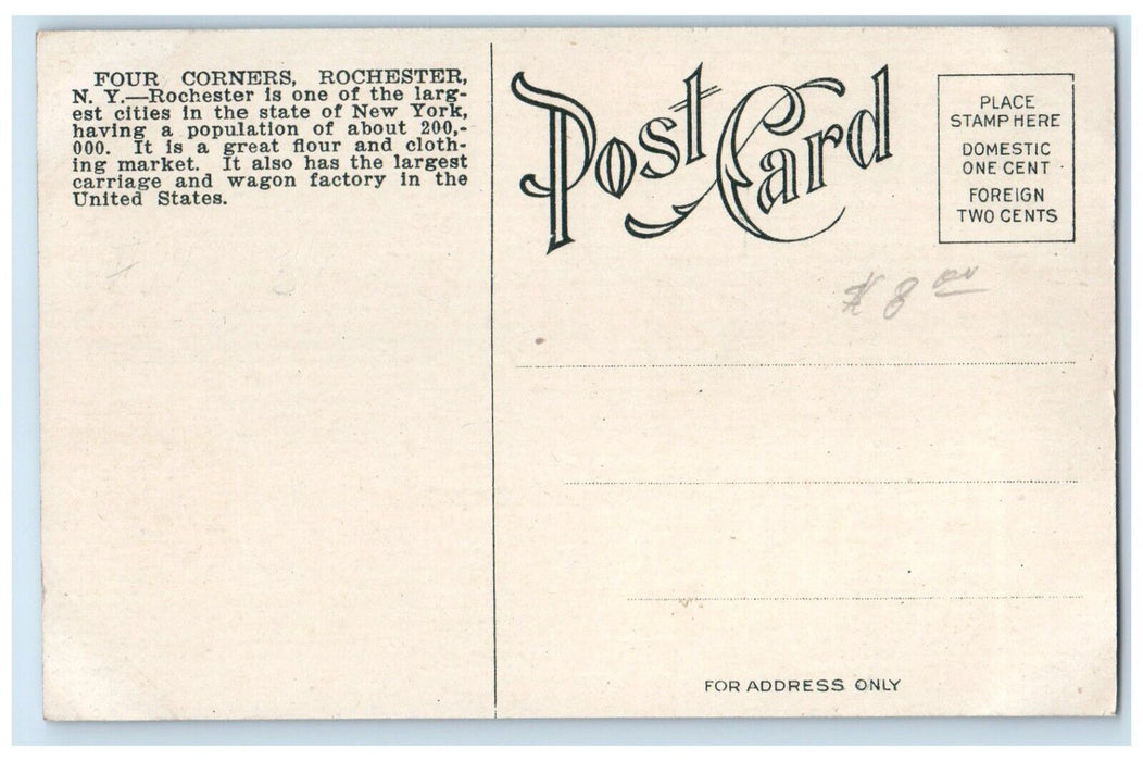 1910 Four Corners Horse Carriage Buildings Street Rochester New York NY Postcard
