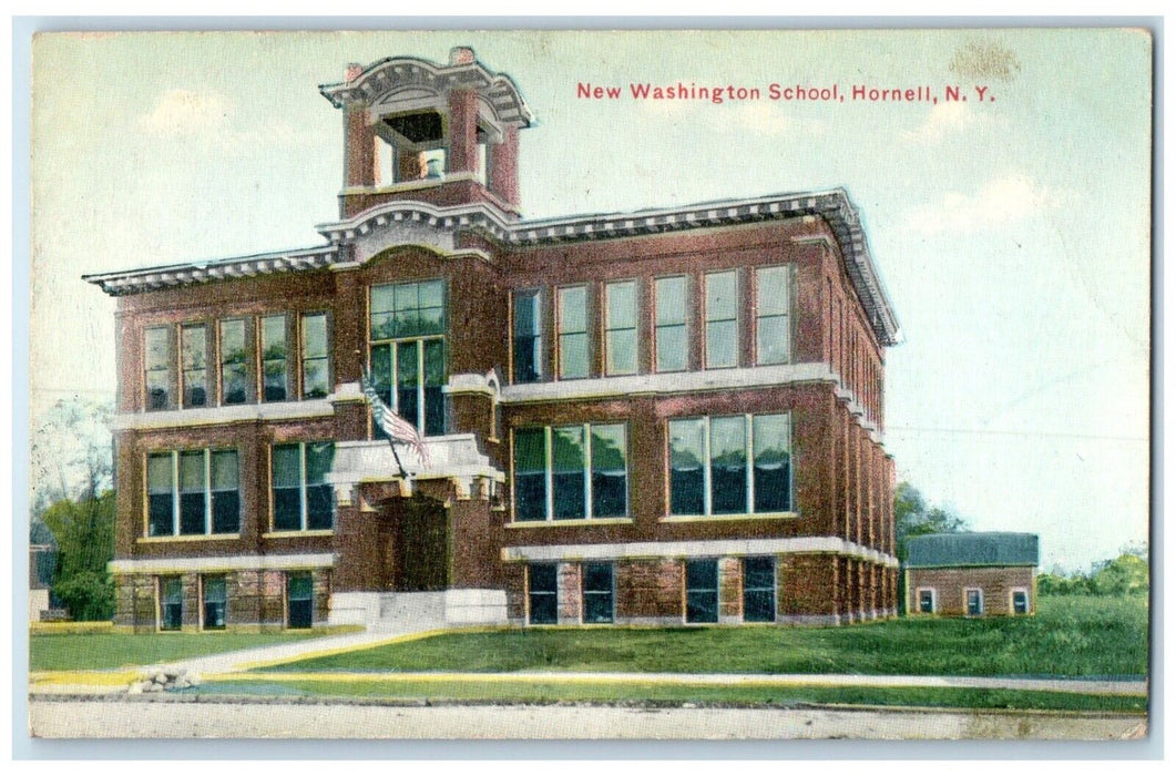 c1910 Exterior View New Washington School Building Hornell New York NY Postcard