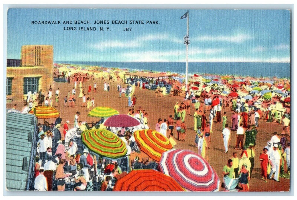 c1940 Boardwalk Beach Jones Beach State Park Long Island New York NY Postcard