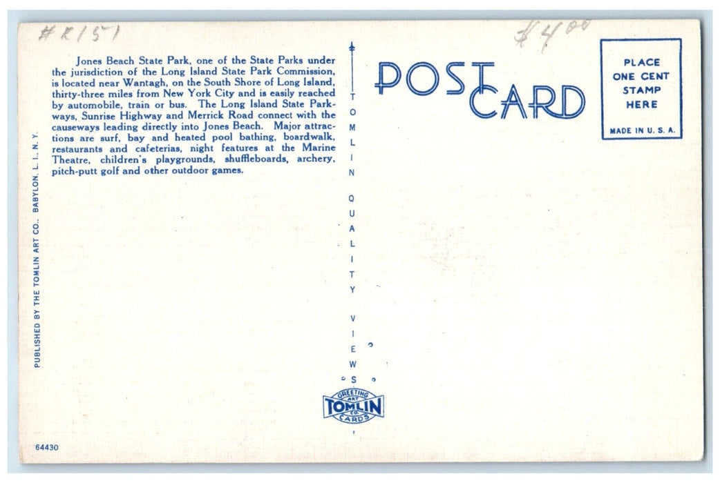 c1940 Boardwalk Beach Jones Beach State Park Long Island New York NY Postcard